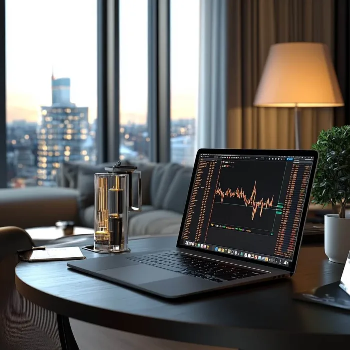 Laptop menampilkan grafik perdagangan